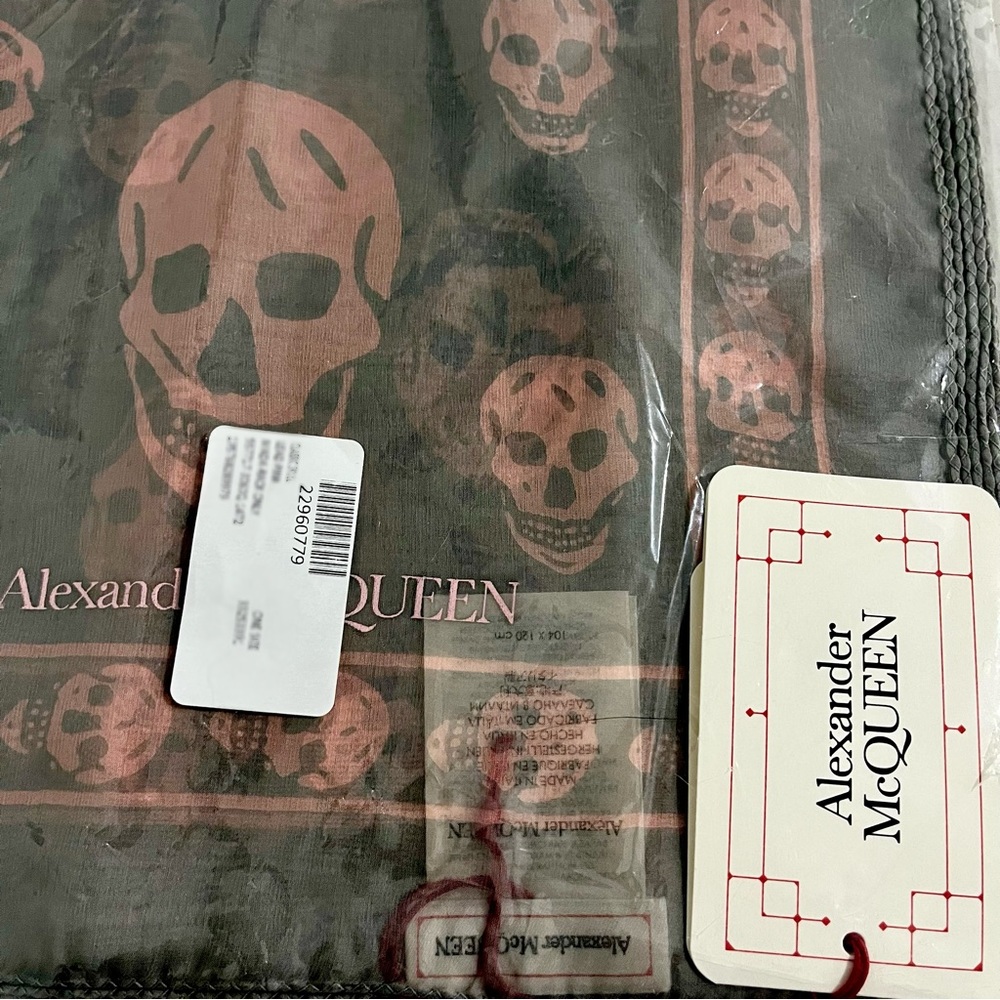 🚫SOLD🚫 Alexander McQueen Classic Sheer 100% Silk Skull Print Pink Gray Logo